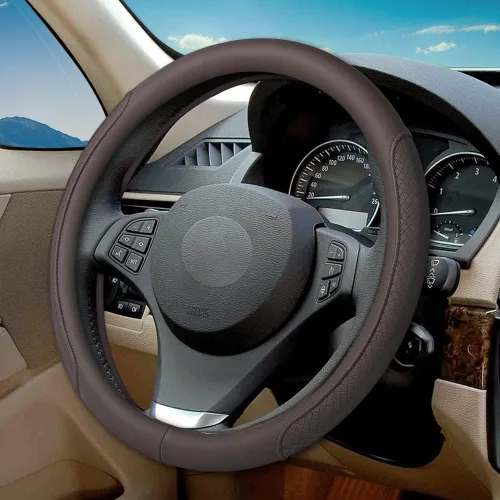 Vista 12 de Funda de volante de piel de microfibra con relieve clásico, protector de rueda antideslizante y transpirable para automóvil, ajuste para volantes