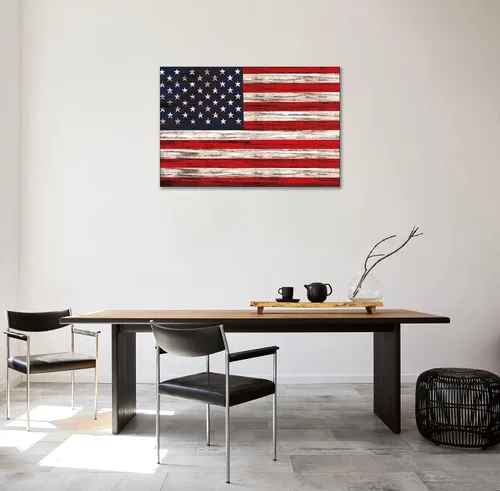 Vista 2 de SKASNFAI Arte rústico de pared con bandera estadounidense motivacional patriótica de Estados Unidos, pósteres de lienzo para sala de estar, imagen