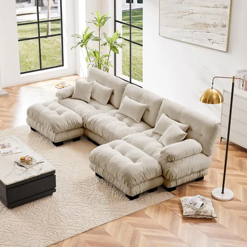 Vista 83 de Otomana beige para sofá modular modular, sofá individual, asiento otomano para sofá modular convertible, sofás de terciopelo para sala de estar
