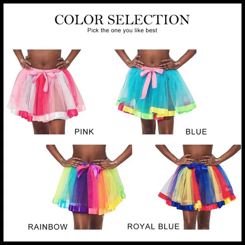 Vista 6 de REETAN Rainbow Tutu Skirts Colorful Tulle Skirt Ribbon Layered Dance Party Tutu Costume for Women and Girls