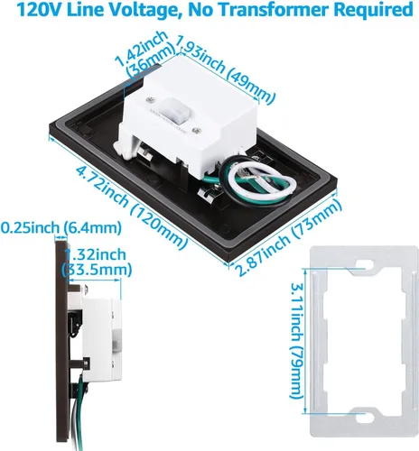 Vista 5 de LEONLITE - Luces LED para escalones de 3CCT 120V, 3.5W 110LM regulables del 5% al 100%, impermeables para interiores y exteriores, verticales, luz