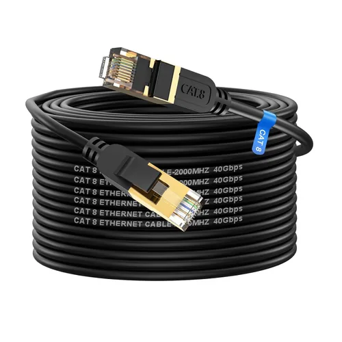 Vista 6 de Cable Ethernet Cat 8, cable de red LAN Cat8 resistente de alta velocidad de 6 pies, 26 AWG, 40 Gbps, 2000 Mhz con conector RJ45 chapado en oro