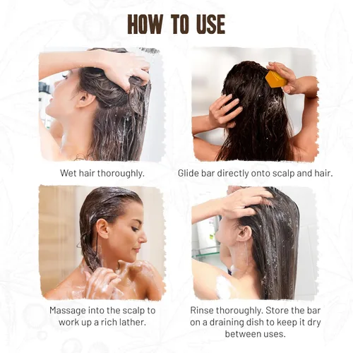 Vista 6 de Herbishh Barra de champú para el crecimiento del cabello, fortalecimiento y nutrición, sólido para adelgazar el cabello, infundido con biotina, sin