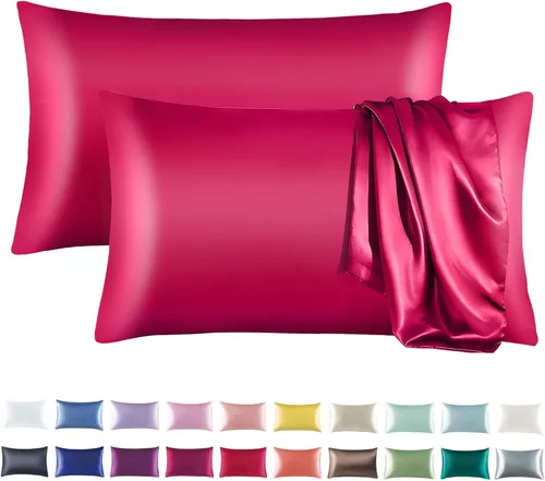Vista 11 de Tyfitb Juego de 2 fundas de almohada de satén para cabello y piel, color azul bebé, fundas de almohada de enfriamiento tamaño estándar