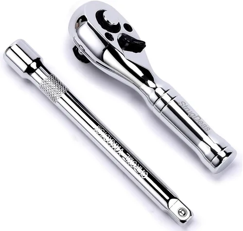 Vista 8 de StrugDeas Llave de trinquete de 1/4 de pulgada, llave de vaso corta de 72 dientes de liberación rápida con una barra de extensión (4 pulgadas)