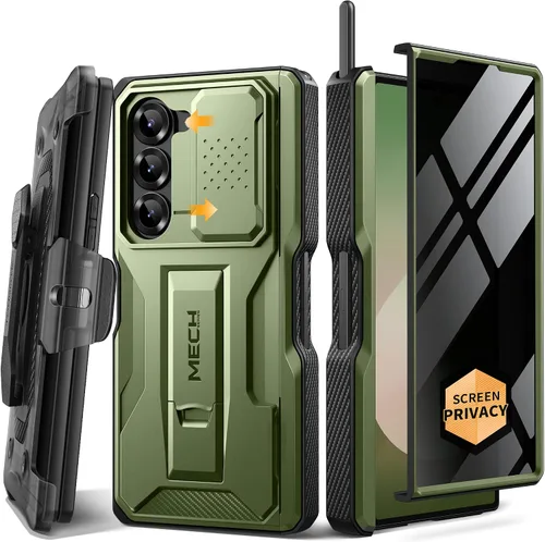 Vista 11 de TONGATE - Funda para Z Fold 5, con ranura para S Pen y pantalla de privacidad, color negro Kickstand & Belt Clip, Anti-Spy, Holster, Hinge