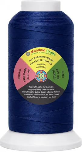 Vista 107 de Mandala Crafts Airforce Blue Tex 70 - Hilo de poliéster para tapicería 1500 Yds T70 UV Resistant Strong Thread for Leather Sewing, Marine