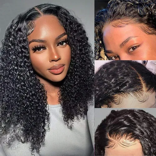 Vista 8 de Peluca de cabello humano liso natural de 14 pulgadas, sin pegamento, peluca de encaje frontal de 13 x 4, línea de cabello prearrancada con cabello