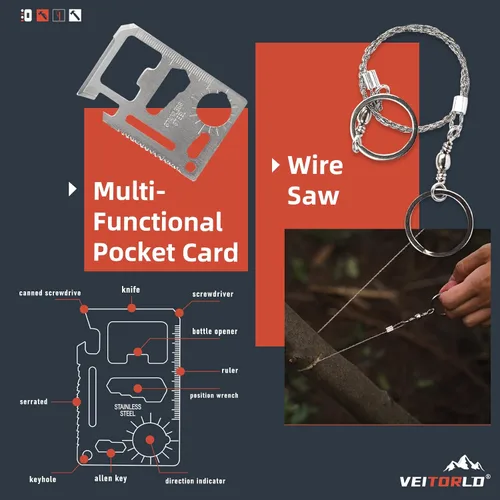 Vista 6 de VEITORLD Gifts for Men Dad Husband Him Fathers Day, Survival Gear and Equipment 12 in 1, Survival Kits, Cool Unique Fishing Hunting Anniversary
