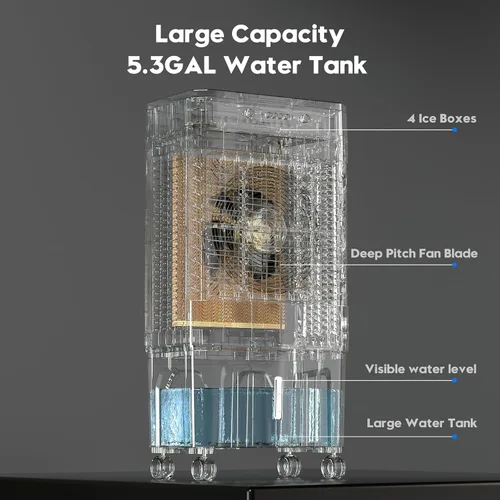 Vista 8 de Auertech Enfriador de aire evaporativo, enfriador de pantano de 1800 CFM con tanque de agua de 5.3 galones y 6 paquetes de hielo, 3 modos y 3