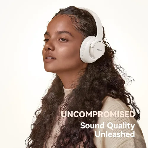 Vista 2 de KVIDIO Auriculares Bluetooth, auriculares inalámbricos con micrófono, tiempo de funcionamiento de 65 horas, auriculares sobre la oreja