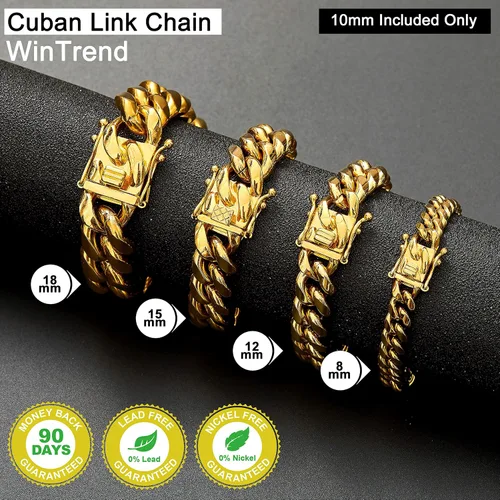 Vista 2 de Collar o pulsera de eslabones cubanos con cierre de caja de diseño para hombres de 0.236 in, 0.315 in, 0.394 in, 0.472 in, 0.591 in, 0.709 in, oro