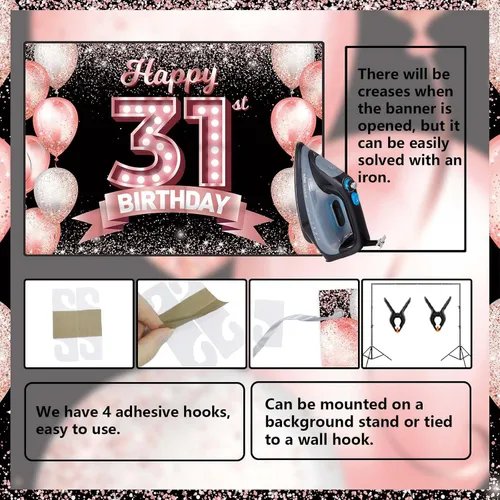 Vista 266 de Cartel de feliz cumpleaños décimo oro rosa, telón de fondo, saludos a 10 años, globos de confeti, decoración temática para niñas de 10 años