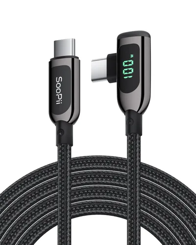 Vista 10 de SOOPII 100W Cable USB C a USB C de Ángulo Recto, Cable de Aleación de Zinc de 1 Pie de Tipo-C Trenzado de Nylon con Pantalla LED para iPad