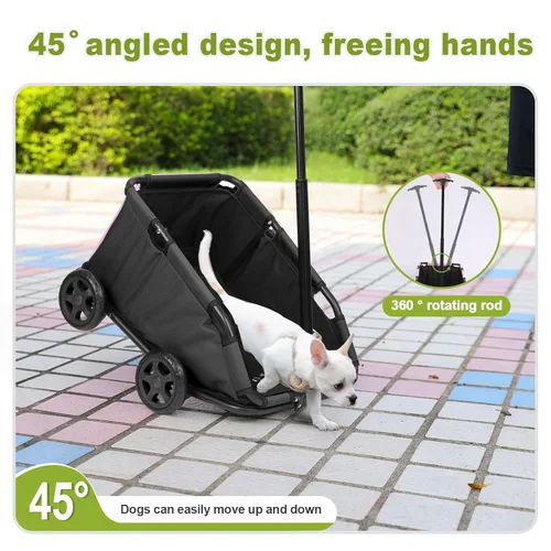 Vista 4 de Mini cochecitos para perros para mini mascotas, carritos de compras multifuncionales plegables con mango extensible, cojín integrado y cuerda