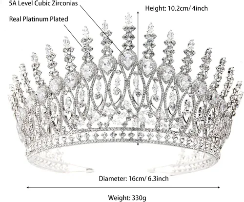 Vista 6 de Tiaras altas de boda para novia, coronas grandes de reina con circonita cúbica 5A, diadema de princesa con circonita cúbica para novia, corona