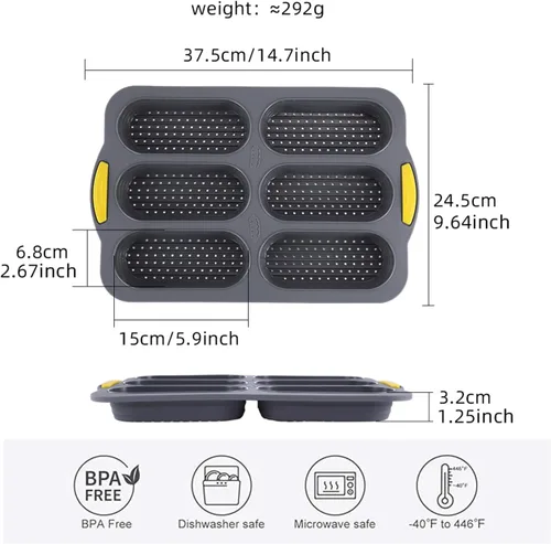 Vista 2 de MUJUZE Molde para bollo de perro caliente, molde de pan de 6 cavidades, molde de silicona para bollos de perro caliente, antiadherente y resistente