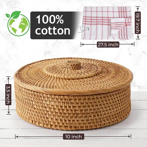 Vista 2 de Tortillada - Calentador de Tortilla de Ratán de 10 pulgadas – Cesta de pan hecha a mano para tortillas, envolturas y pan plano – Cesta