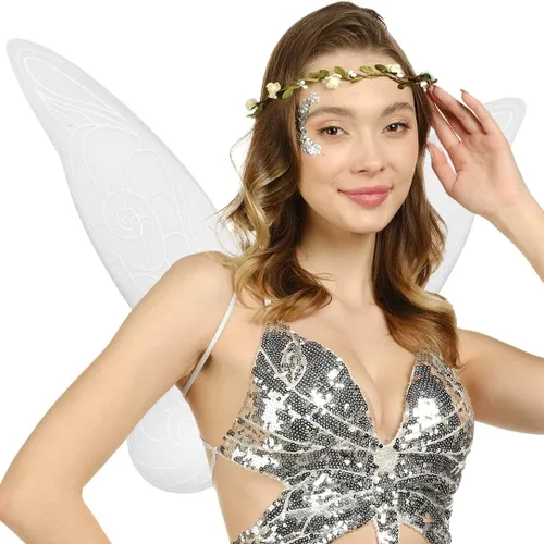 Vista 2 de Funcredible Juego de accesorios para disfraz de hada alas de hada corona de hadas alas de hadas de dientes blancos adultos