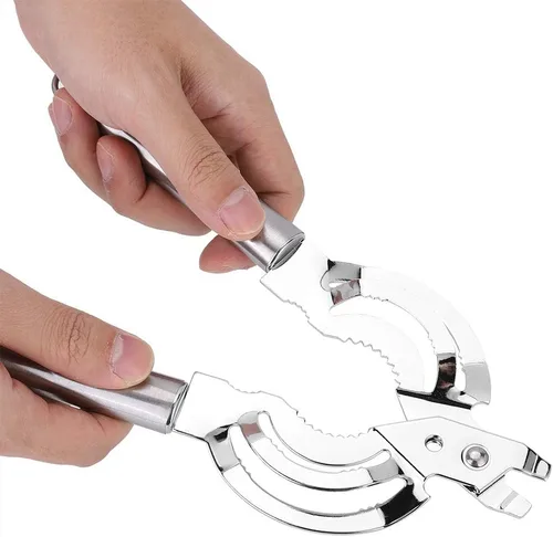 Vista 10 de Abrelatas de acero inoxidable multifuncional, abridor de latas manual removedor de tapa de tarro de botella ajustable, práctico tornillo de lata