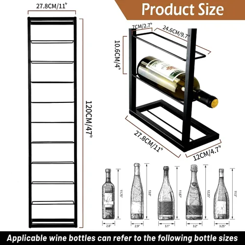 Vista 5 de Soporte para botellas de vino montado en la pared, estante para 10 botellas