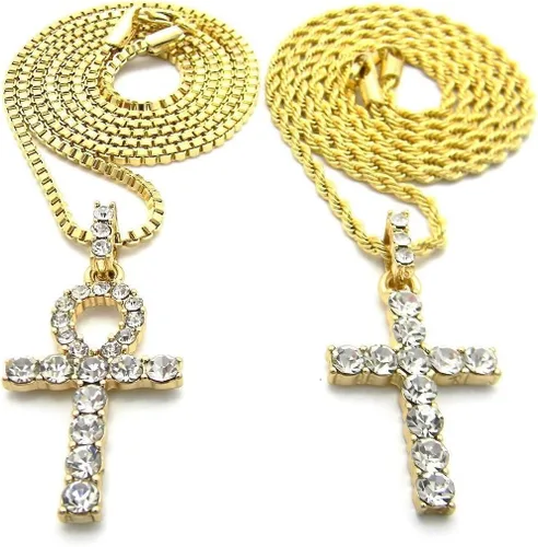 Vista 3 de Juego de collar de cadena para hombre con cruz egipcia (llave de la vida)