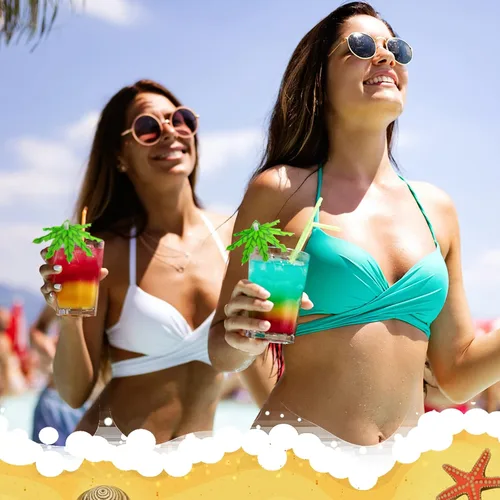 Vista 6 de 150 piezas de hojas de coco, sombrillas de bebidas para cóctel, palillos