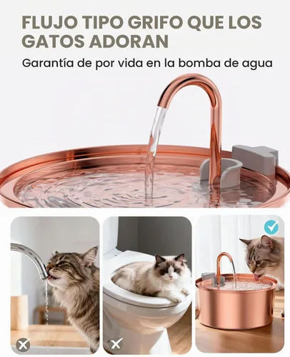 Vista 3 de Tomxcute - Fuente de agua para gatos de acero inoxidable con chapado en cobre de 108 oz/3.2 L