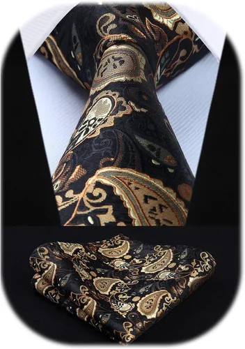 Vista 241 de HISDERN Corbatas para hombre, corbata de cachemira y bolsillo cuadrado tejido clásico floral para hombre, corbata de fiesta de boda