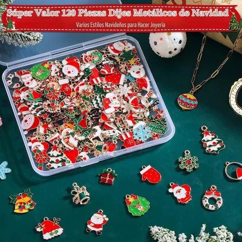 Vista 2 de Modacraft - 120 piezas de dijes navideños para la fabricación de joyas, múltiples estilos de dijes esmaltados en oro con Santa, copo de nieve, árbol
