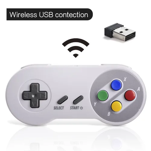 Vista 4 de 2 unidades de controlador USB inalámbrico de 2,4 GHz compatible con juegos de SNES, controlador USB SNES retro para PC clásico super para Windows PC