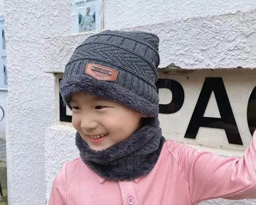 Vista 2 de Conjunto de gorro y bufanda para el Frio, unisex, para niño y niña, talla única