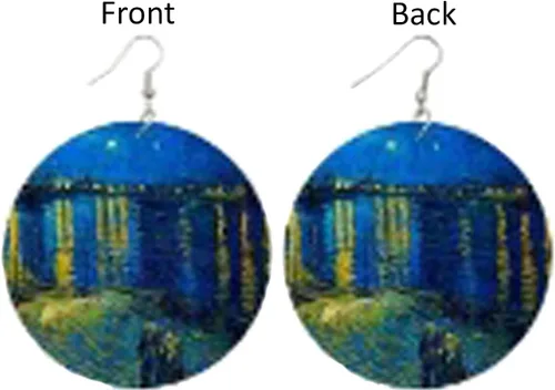 Vista 3 de Pendientes de Van Gogh Art Retro colgantes y gota extra grandes
