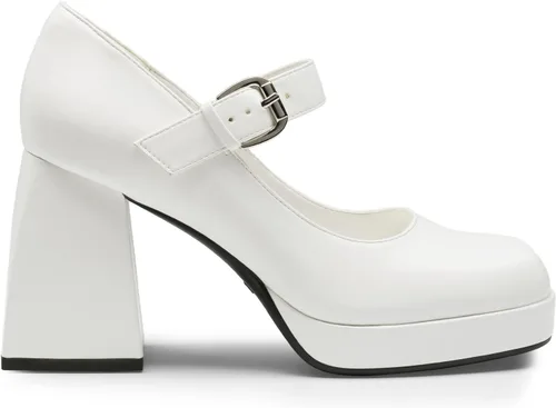 Vista 3 de DREAM PAIRS Zapatos de tacón alto y grueso con plataforma cerrada para mujer, tacón de bloque Mary Jane, punta cuadrada, con tiras, vestido de boda