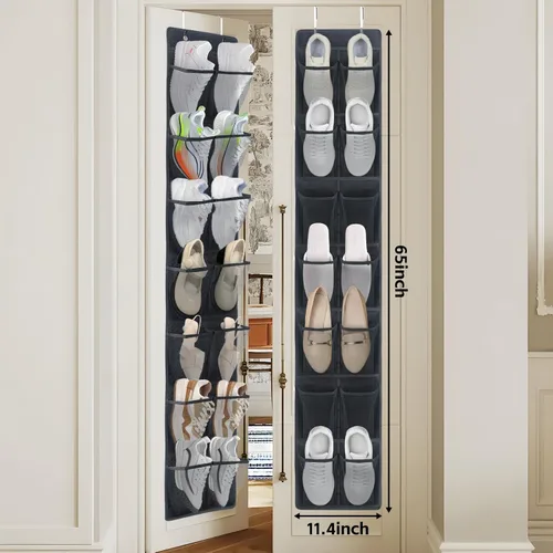 Vista 2 de PVWSG Organizador de zapatos sobre la puerta, 14 bolsillos grandes de malla para colgar zapatos para organizadores de clóset y almacenamiento, Negro