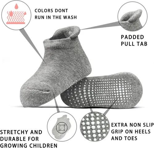 Vista 6 de Tphon Calcetines antideslizantes para niños pequeños, 12 pares de calcetines de agarre para niños y niñas, calcetines de tobillo antideslizantes
