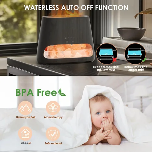 Vista 5 de SALKING Lámpara de sal del Himalaya 2 en 1 y difusor ultrasónico de aceite esencial, difusor de aromaterapia, humidificador de niebla fría, lámpara