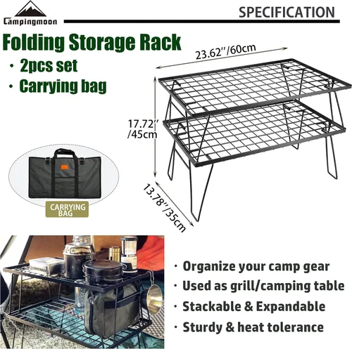 Vista 2 de CAMPINGMOON Estante de almacenamiento apilable multiusos plegable, chapado en acero negro