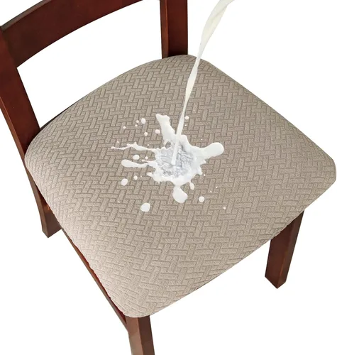 Vista 21 de Genina Fundas de Asiento para Silla de Comedor Fundas de Asiento Deslizables Fundas de Silla de Cocina (Beige, 2 Piezas)