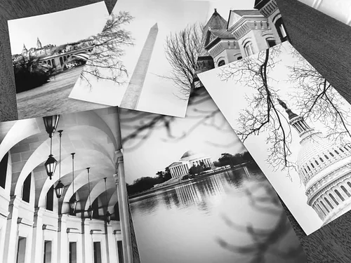 Vista 5 de Washington DC Art - Juego de 6 impresiones fotográficas de 5 x 7 pulgadas, sin marco, fotografía en blanco y negro con el monumento a Jefferson