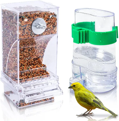 Vista 9 de Hamiledyi - Set de comederos sin ensuciar para pájaros con dispensador de agua, contenedor de semillas para periquitos, comedero automático