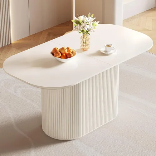 Vista 10 de Mesa de comedor ovalada de 63 pulgadas para 2-6 personas, mesa de cocina negra moderna, mesa de comedor rectangular de lujo, mesa de comedor