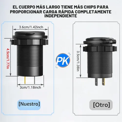 Vista 6 de Enchufe USB C para cargador de coche – 58 W alargado RV USB Outlet 12V Socket Dual 20W PD3.0 USB-C y 18W QC3.0 Puerto USB de coche con interruptor