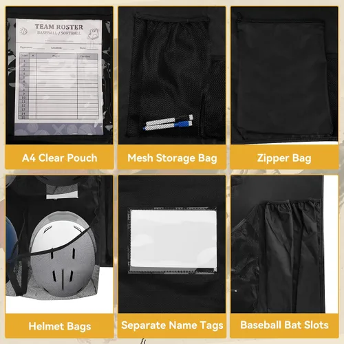 Vista 3 de QBA Bolsa colgante para casco para equipo de béisbol y softbol, organizador de casco para garaje de valla, con capacidad para hasta 15 jugadores