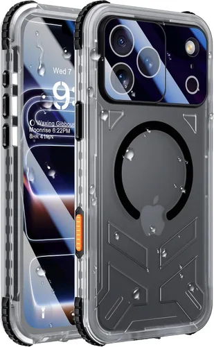 Vista 11 de Funda impermeable para iPhone 15 con Magsafe, protector de pantalla, cordón, IP68 militar de cuerpo completo a prueba de golpes, para deportes Negro