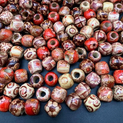 Vista 6 de 400Pcs Perlas de Madera Cilíndricas con Agujero Grande Espaciadoras de Madera Europeas Pintadas Mixtas de 11-12mm para Cabello, Pulseras, Collares