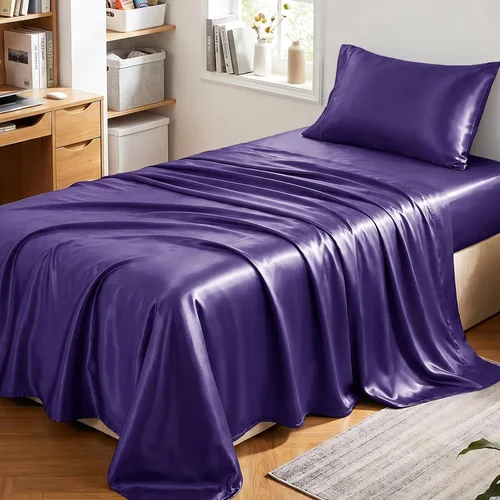 Vista 46 de Juego de sábanas de satén CozyLux de microfibra sedosa con bolsillo profundo, sábana bajera plana y fundas de almohada, suave y suave