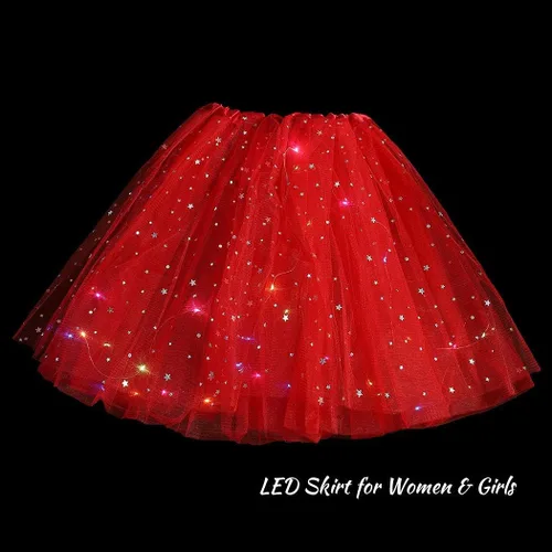 Vista 6 de DRESBE Falda LED para mujer, tutú iluminado, falda de tul brillante, para baile, fiesta, rave, festival, ropa de Halloween