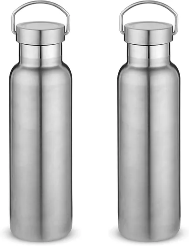 Vista 22 de Neihepal Botellas de agua de acero inoxidable negras, botella de viaje de doble pared con aislamiento al vacío de 20 onzas con tapa a prueba