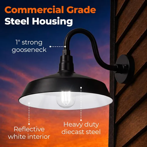 Vista 5 de 17 pulgadas. RLM Warehouse - Pantalla con brazo de cuello de cisne y bombilla Led A19 5000K de 9W Negro satinado